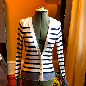 Cute & cozy navy and white striped cardigan sz XS